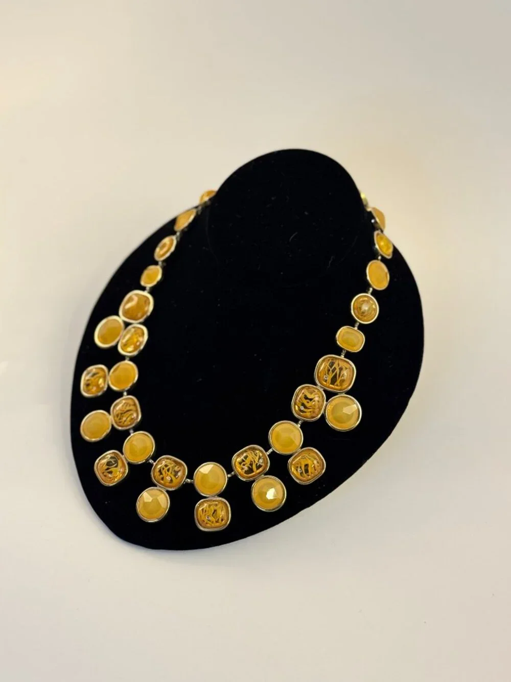Banana Republic Gold Yellow Resin Amber Cabochon Bib Collar Statement Necklace